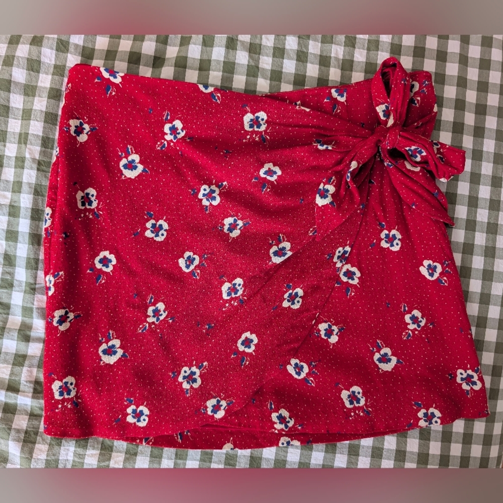 Sezane Red Floral Pacome Wrap Skirt - Picture 3 of 5